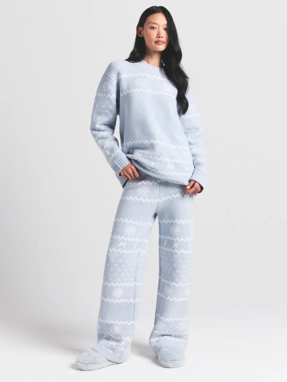 SKIMS NWT FAIR ISLE ZEN BLUE HEART COZY PANT Sz NWT
